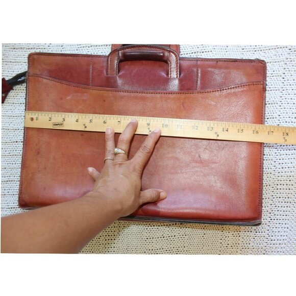 Vintage 60's Schlesinger Brothers Saddle leather bag Brown Briefcase Zipper - Picture 3 of 12